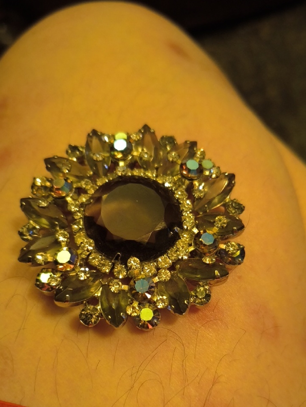Vintage-Inspired Smoky Gray Crystal Floral Brooch